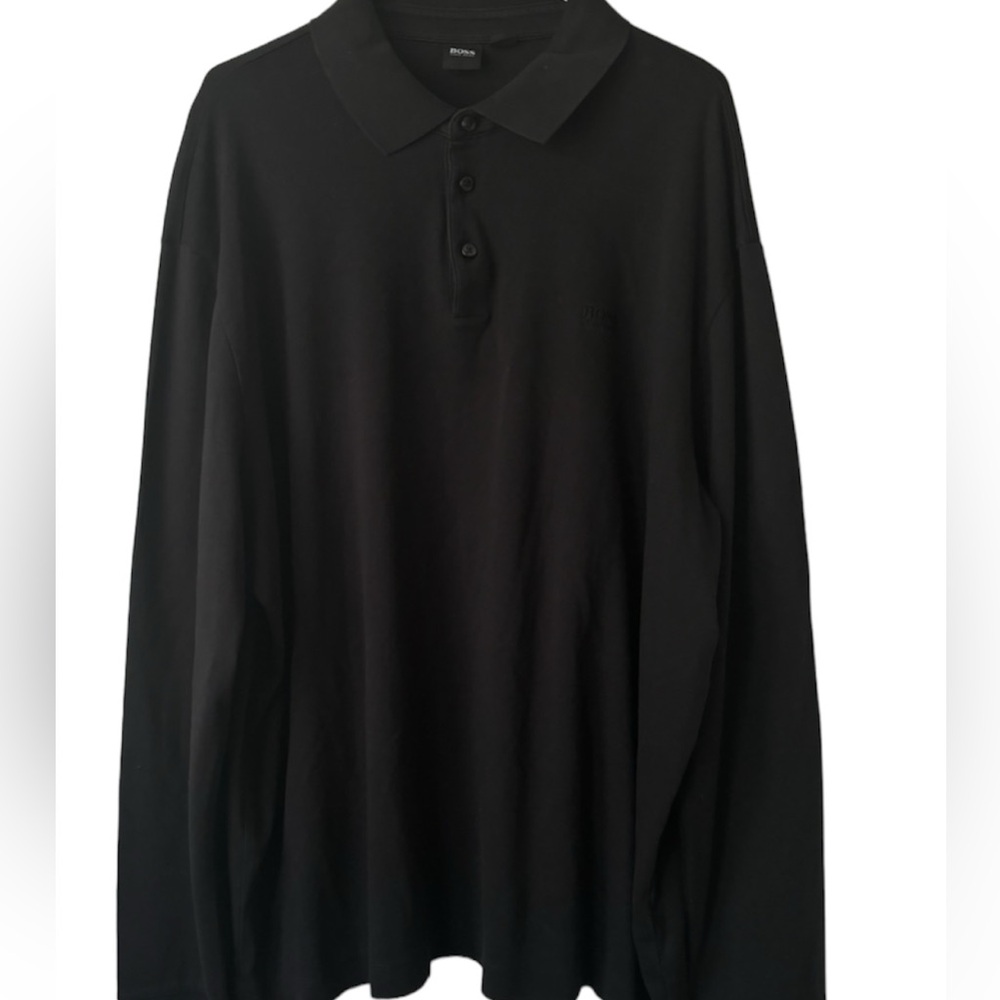 Hugo Boss Mens Polo Shirt Long Sleeve Cotton Black Casual size XXXL